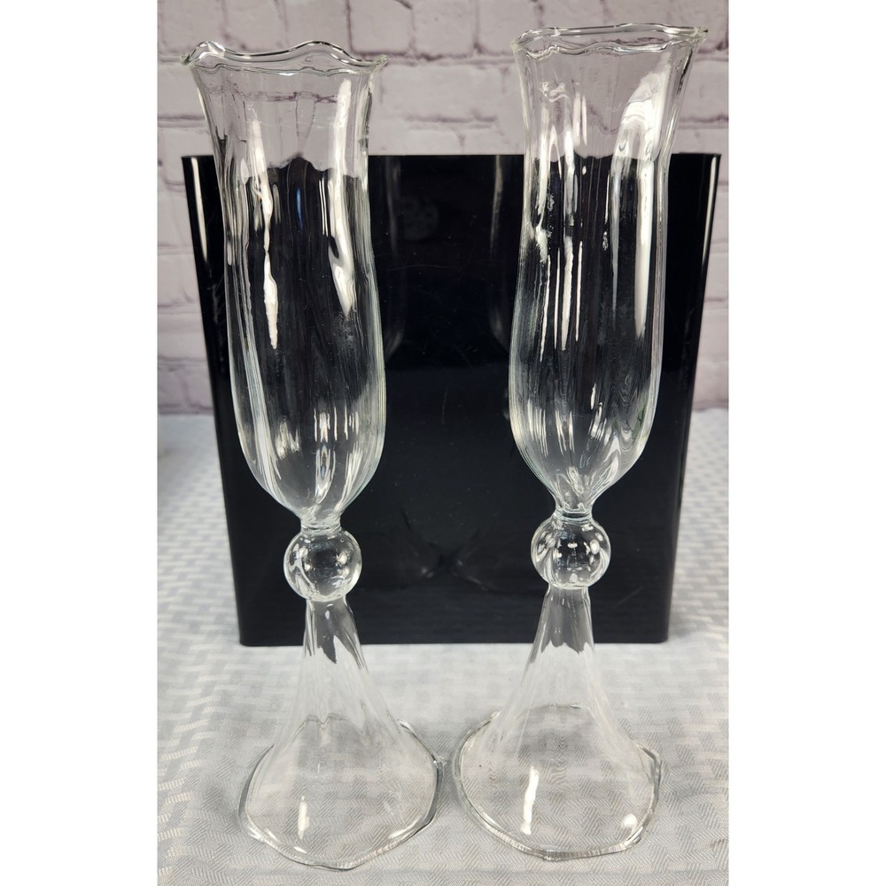 Hand Blown Bow / Tulip by Monarch Crystal Champagne Flute Glasses Set of 2